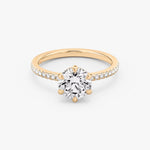 Load image into Gallery viewer, Round Cut - Pave Band - 6 Prong Classic Ring - 14 K Gold

