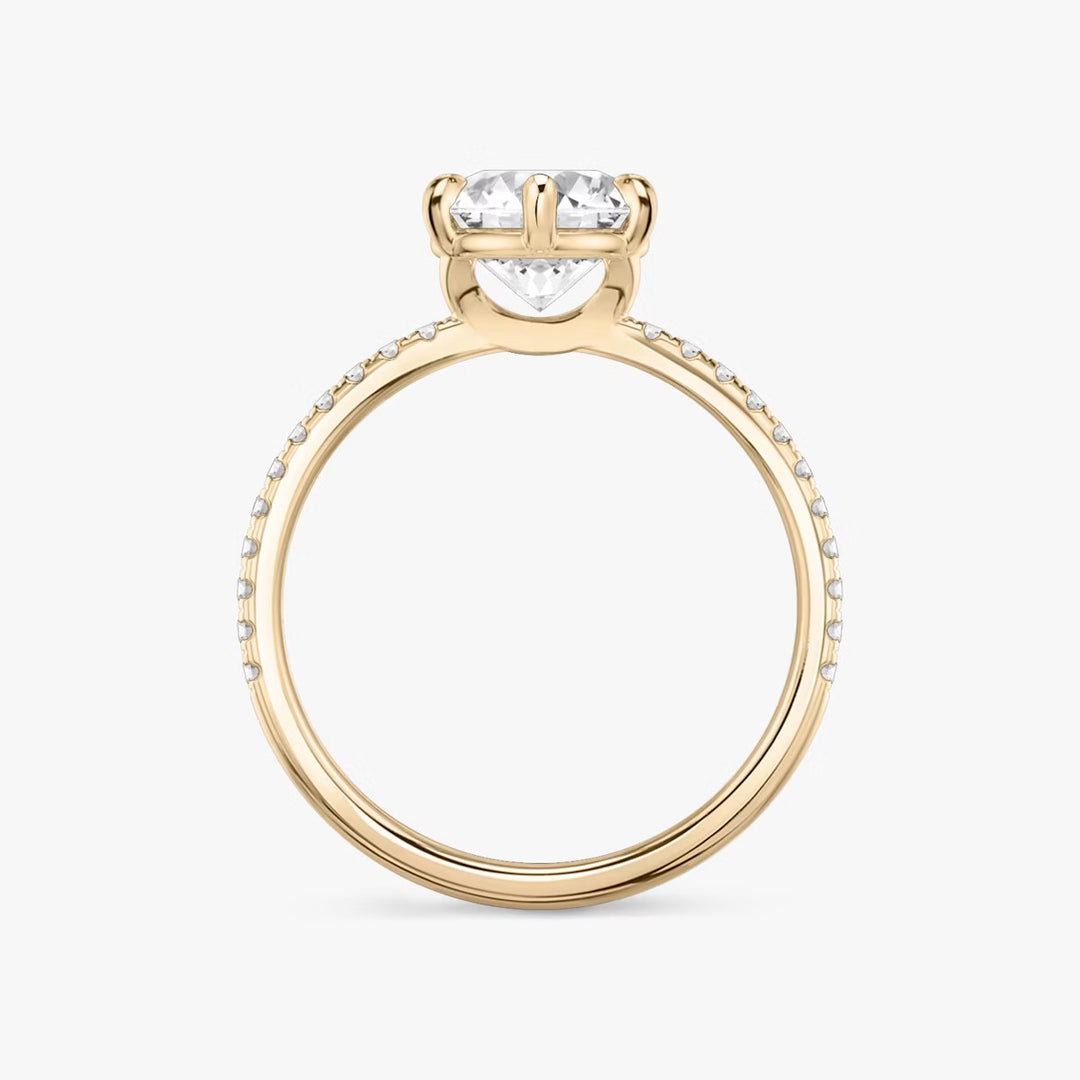 Round Cut - Pave Band - 6 Prong Classic Ring - 14 K Gold
