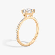 Round Cut - Pave Band - 6 Prong Classic Ring - 14 K Gold
