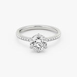 Load image into Gallery viewer, Round Cut - Pave Band - 6 Prong Classic Ring - 18 K Gold
