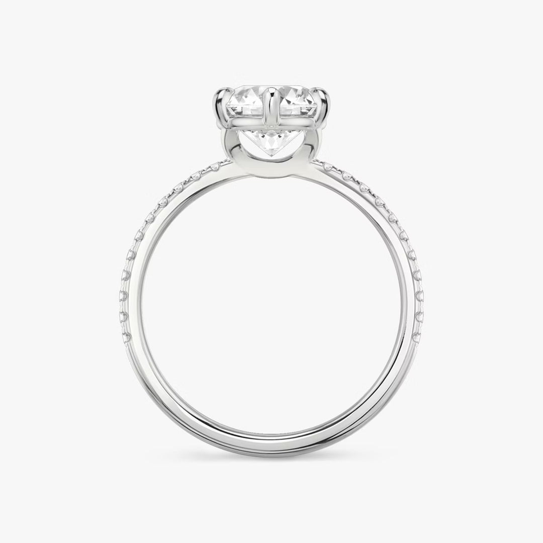 Round Cut - Pave Band - 6 Prong Classic Ring - 18 K Gold