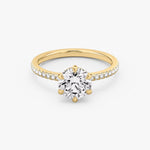 Load image into Gallery viewer, Round Cut - Pave Band - 6 Prong Classic Ring - 18 K Gold
