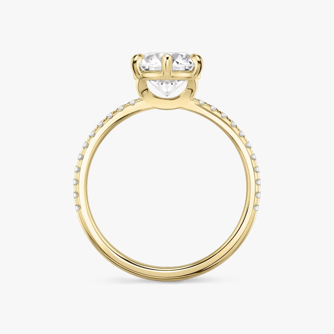 Round Cut - Pave Band - 6 Prong Classic Ring - 14 K Gold
