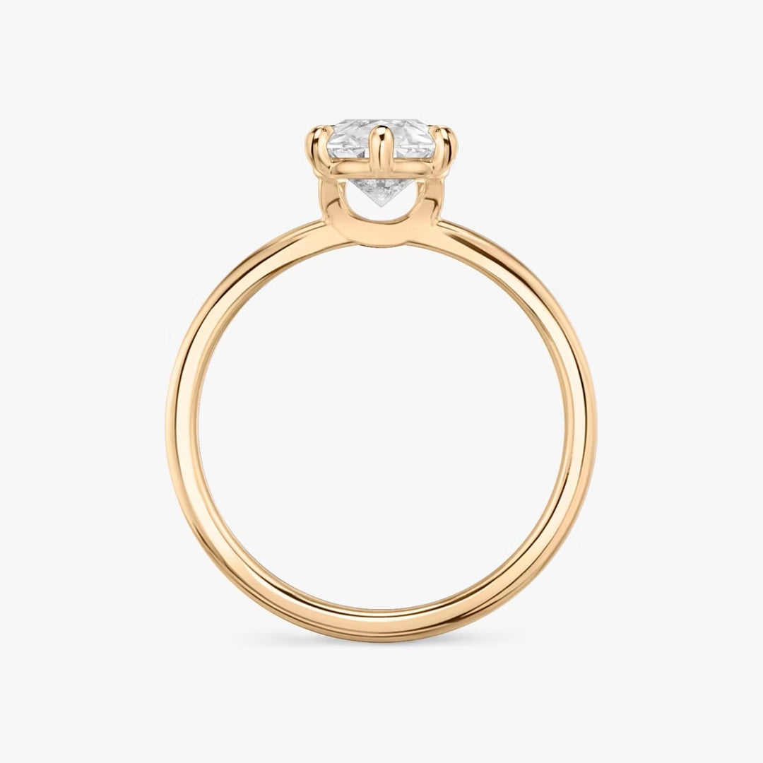 Pear Cut - Plain Band - 6 Prong Classic Ring - 14 K Gold