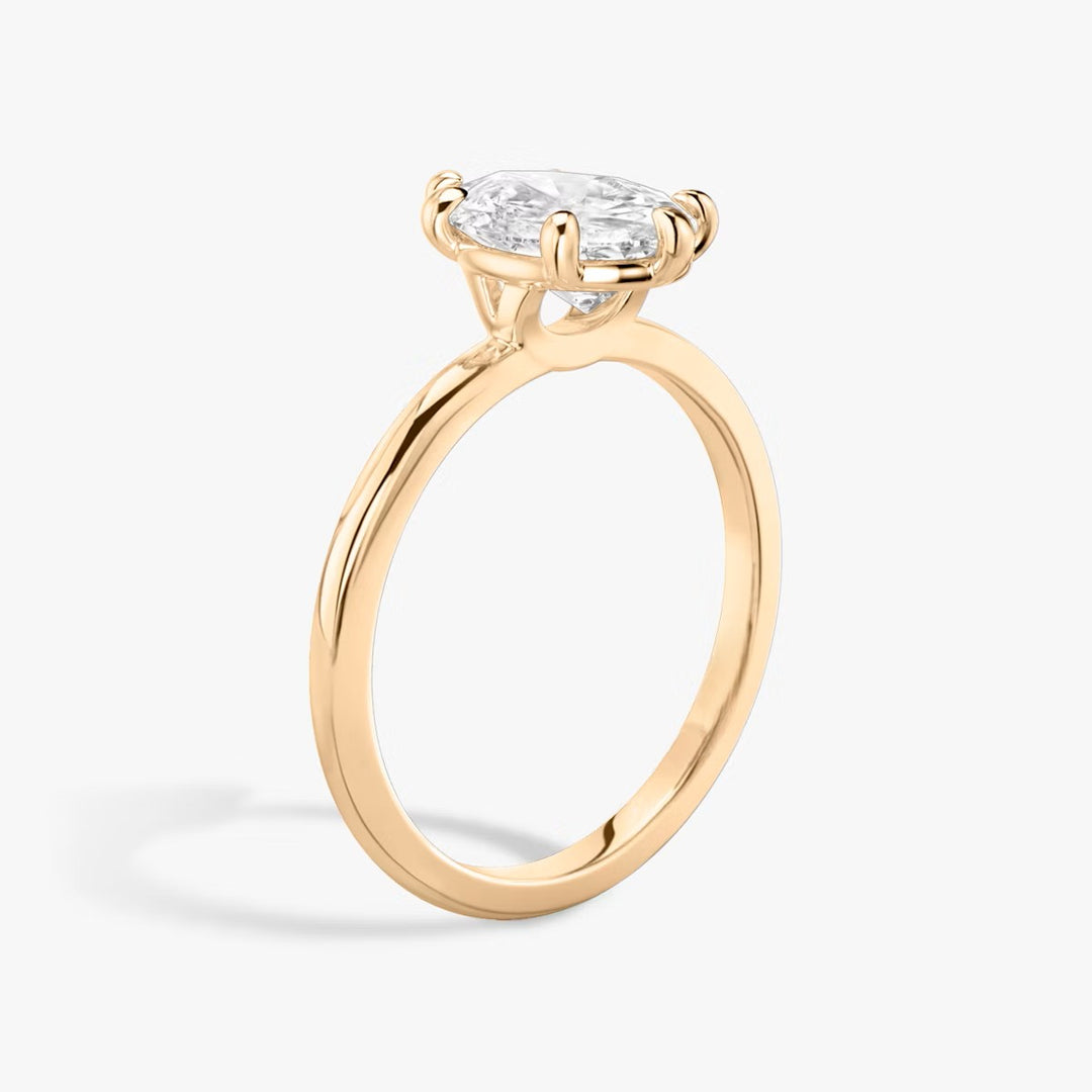 Pear Cut - Plain Band - 6 Prong Classic Ring - 14 K Gold