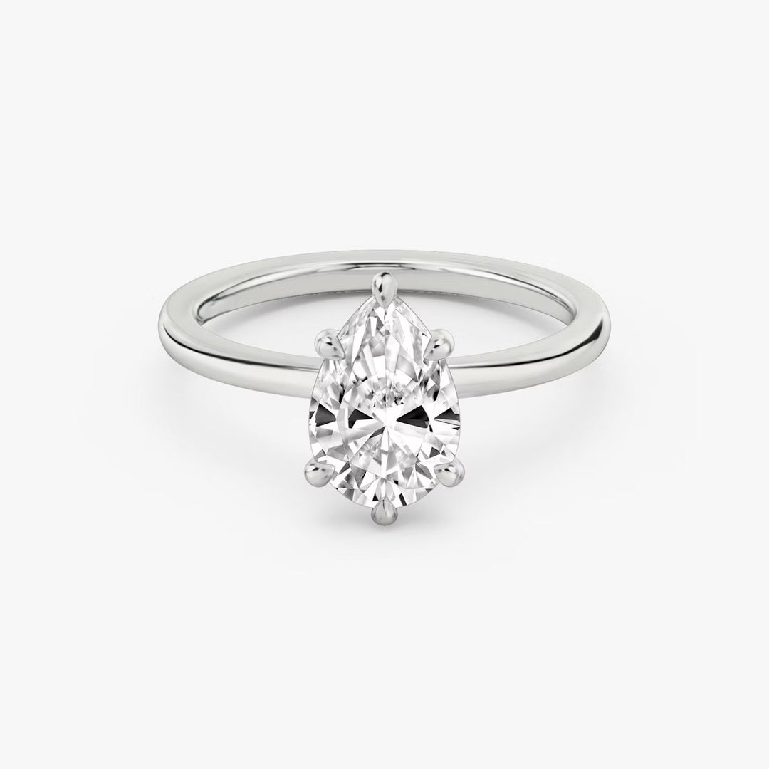 Pear Cut - Plain Band - 6 Prong Classic Ring - 18 K Gold