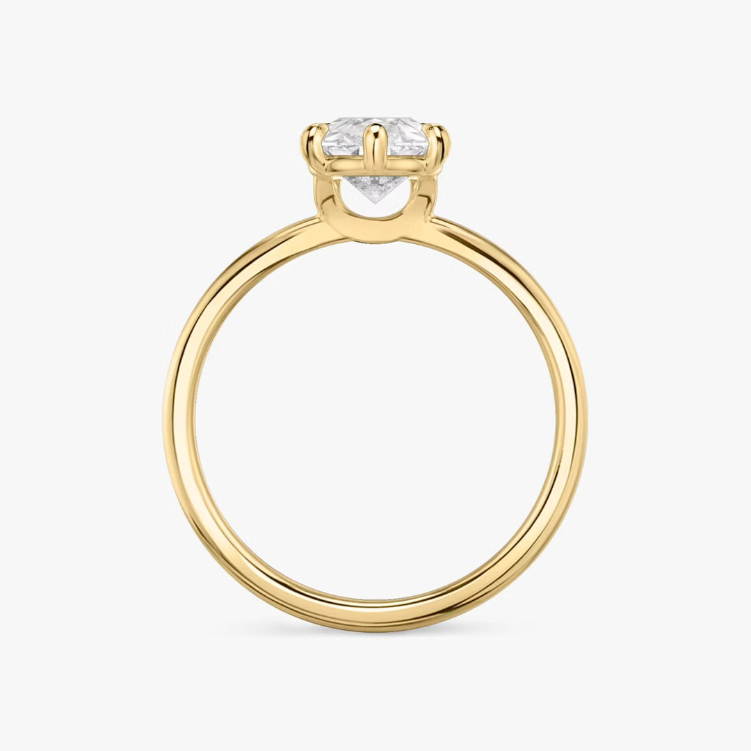 Pear Cut - Plain Band - 6 Prong Classic Ring - 18 K Gold