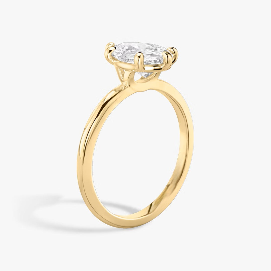 Pear Cut - Plain Band - 6 Prong Classic Ring - 14 K Gold