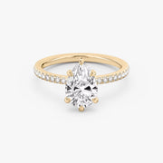 Pear Cut - Pave Band - 6 Prong Classic Ring - 18 K Gold