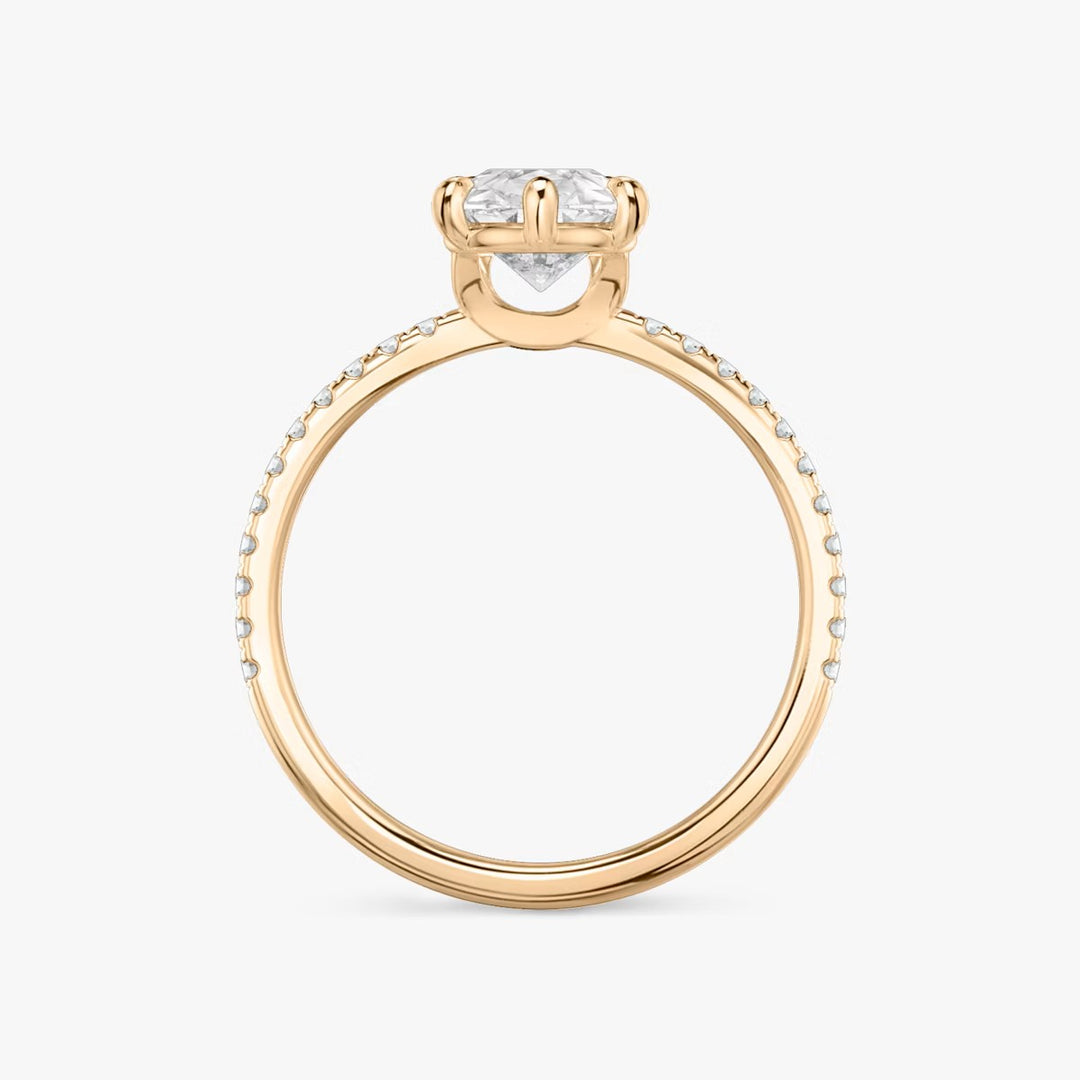 Pear Cut - Pave Band - 6 Prong Classic Ring - 18 K Gold