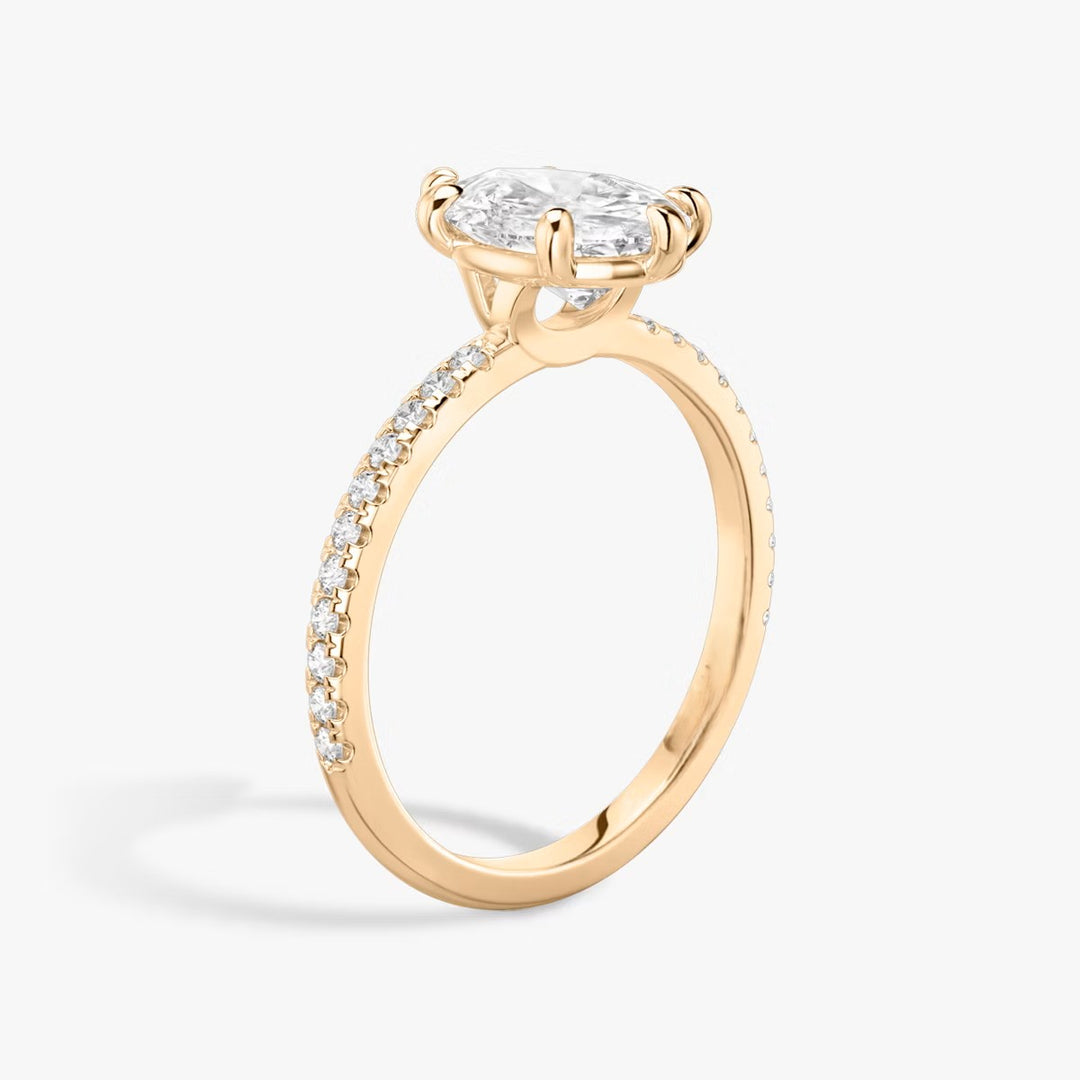 Pear Cut - Pave Band - 6 Prong Classic Ring - 14 K Gold
