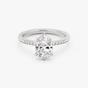 Pear Cut - Pave Band - 6 Prong Classic Ring - 18 K Gold