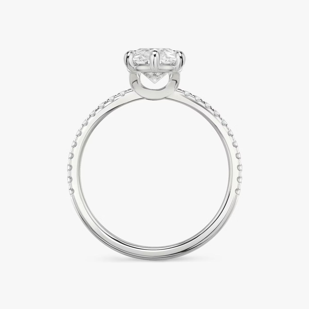 Pear Cut - Pave Band - 6 Prong Classic Ring - 18 K Gold