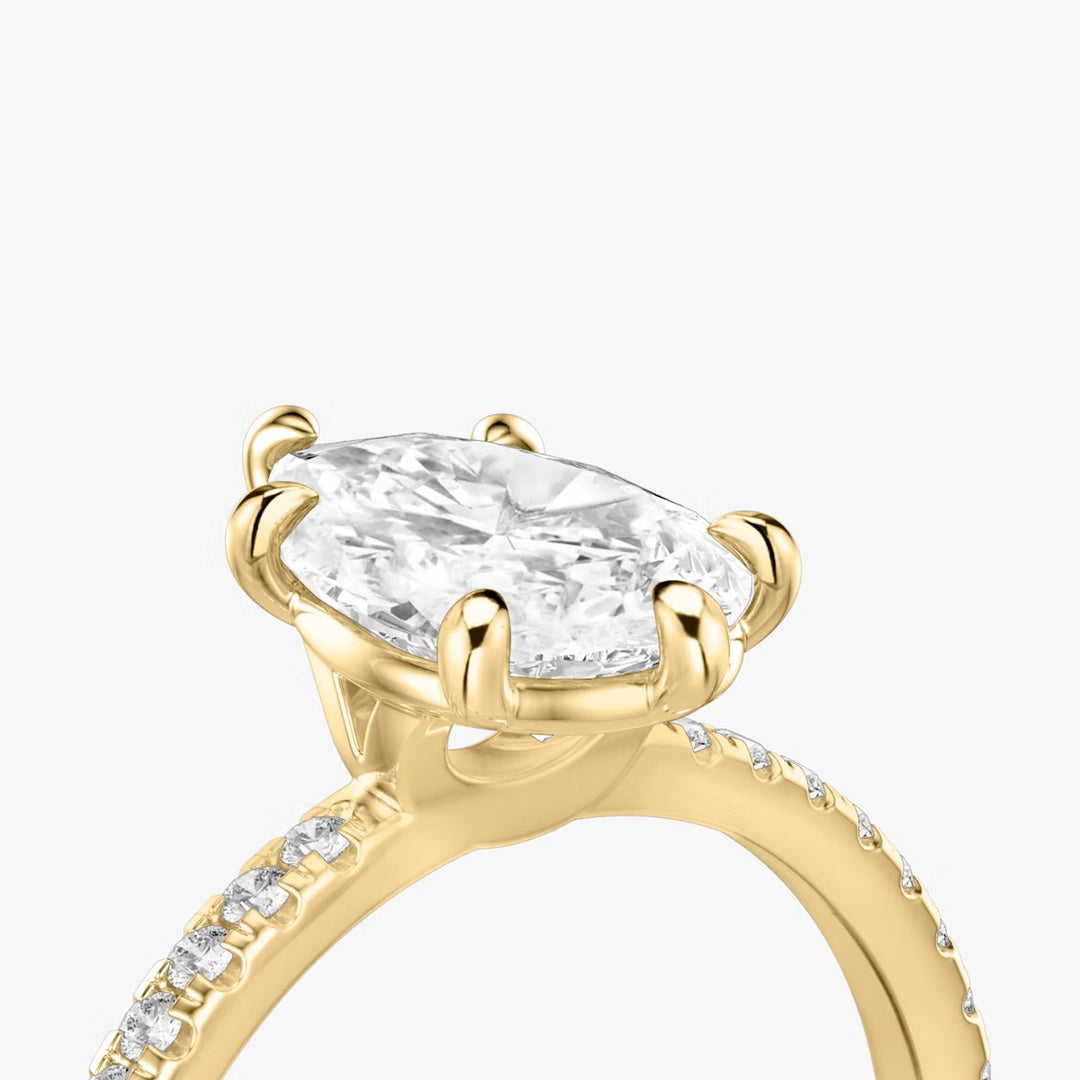 Pear Cut - Pave Band - 6 Prong Classic Ring - 14 K Gold