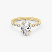 Pear Cut - Pave Band - 6 Prong Classic Ring - 18 K Gold