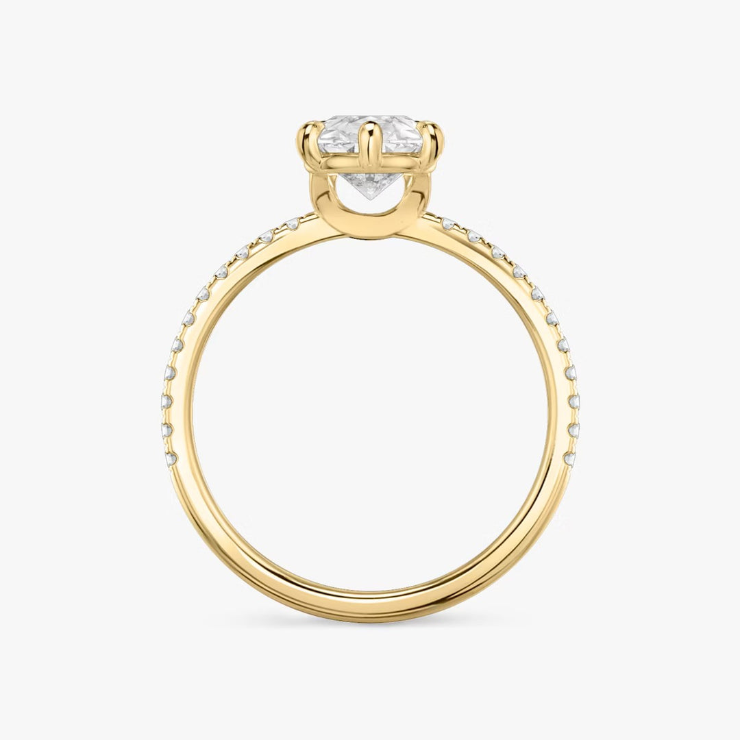 Pear Cut - Pave Band - 6 Prong Classic Ring - 14 K Gold