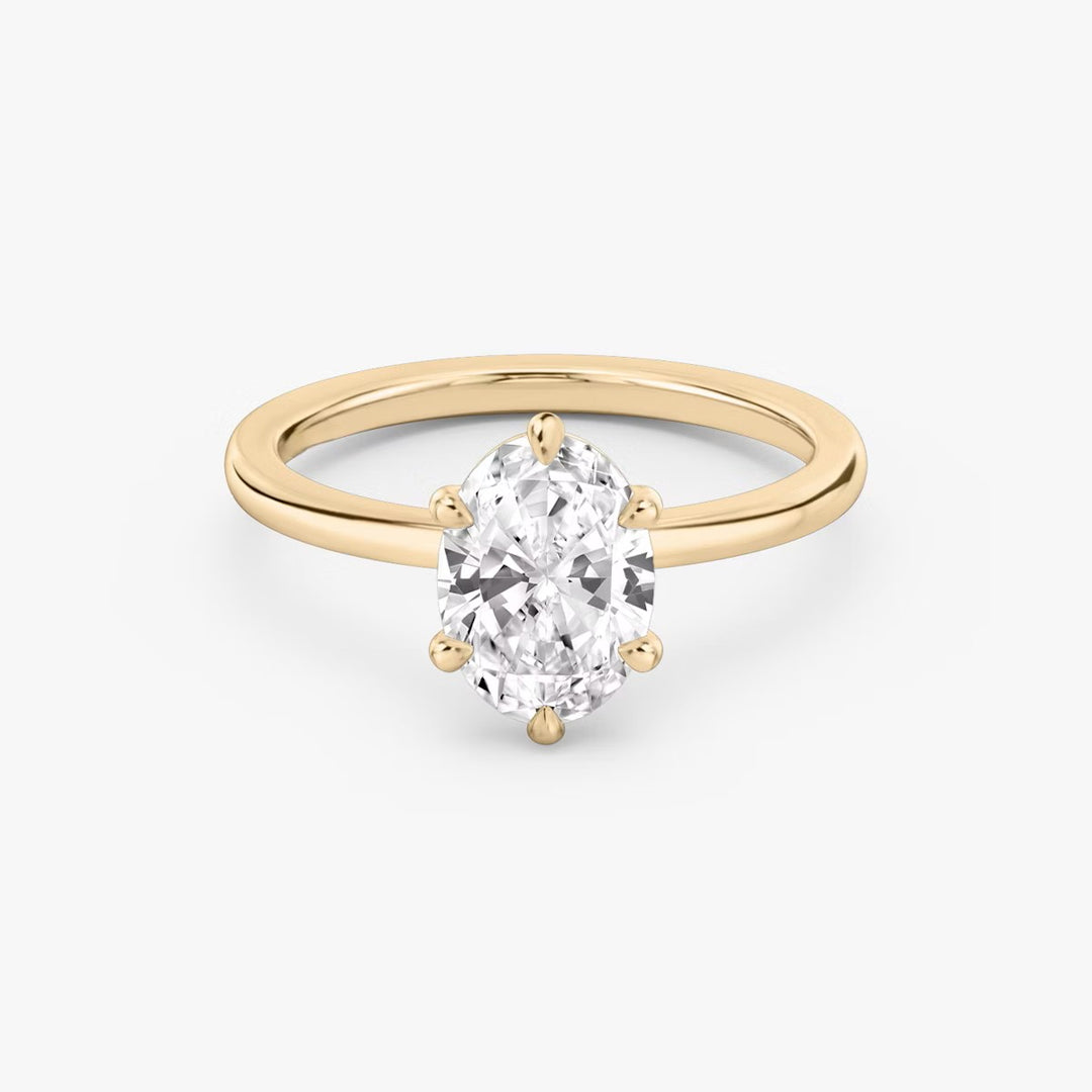 Oval Cut - Plain Band - 6 Prong Classic Ring - 14 K Gold