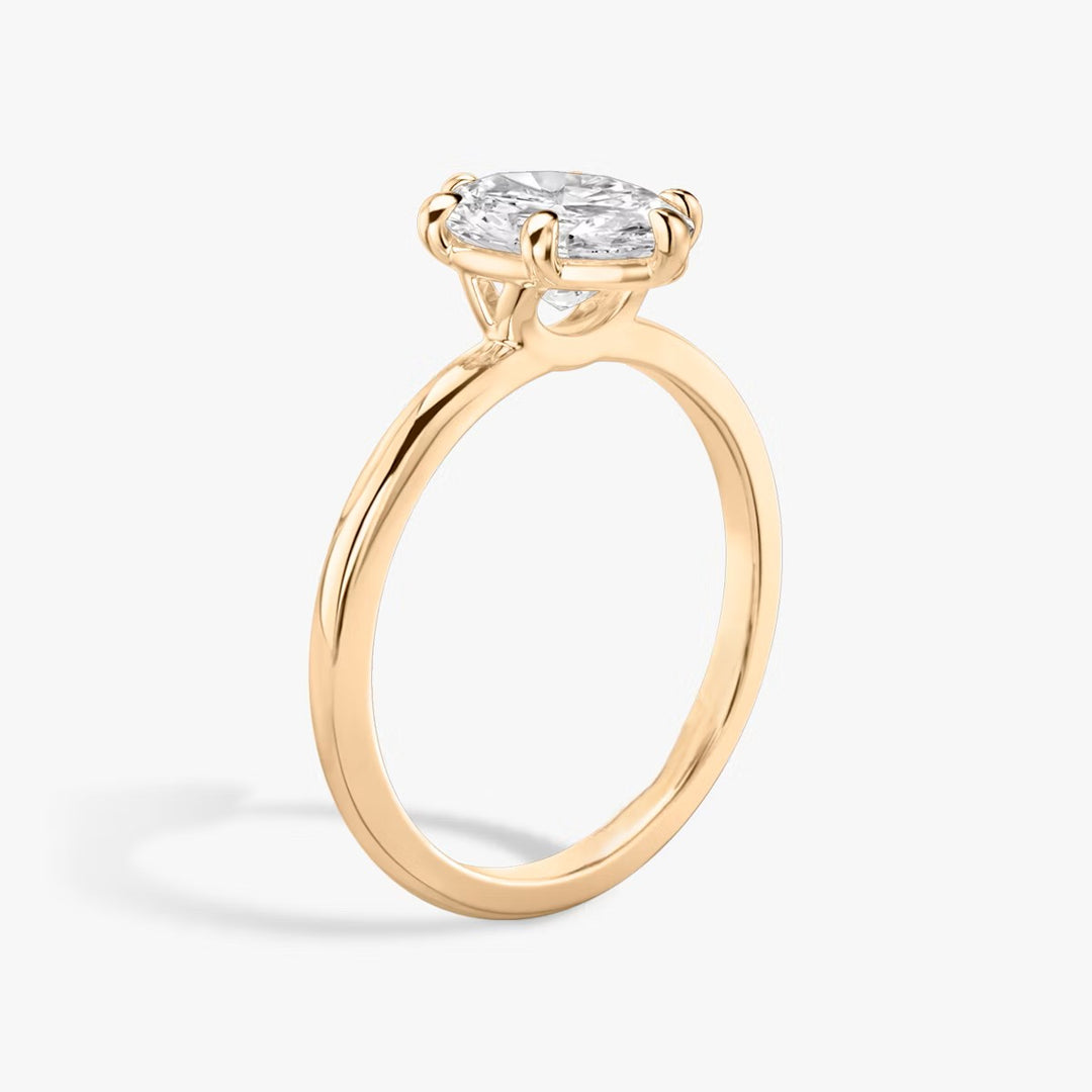 Oval Cut - Plain Band - 6 Prong Classic Ring - 14 K Gold