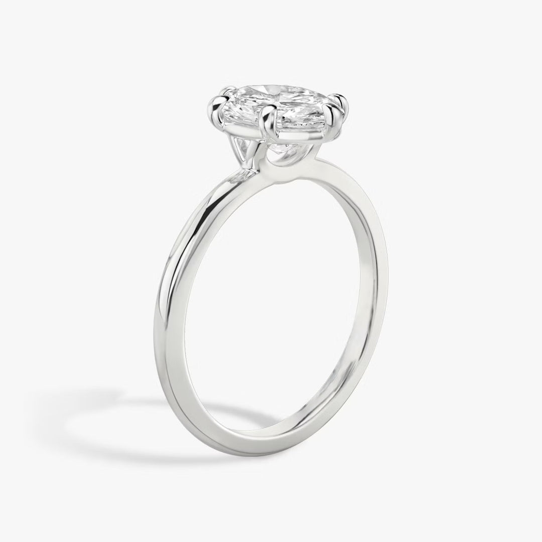 Oval Cut - Plain Band - 6 Prong Classic Ring - 14 K Gold