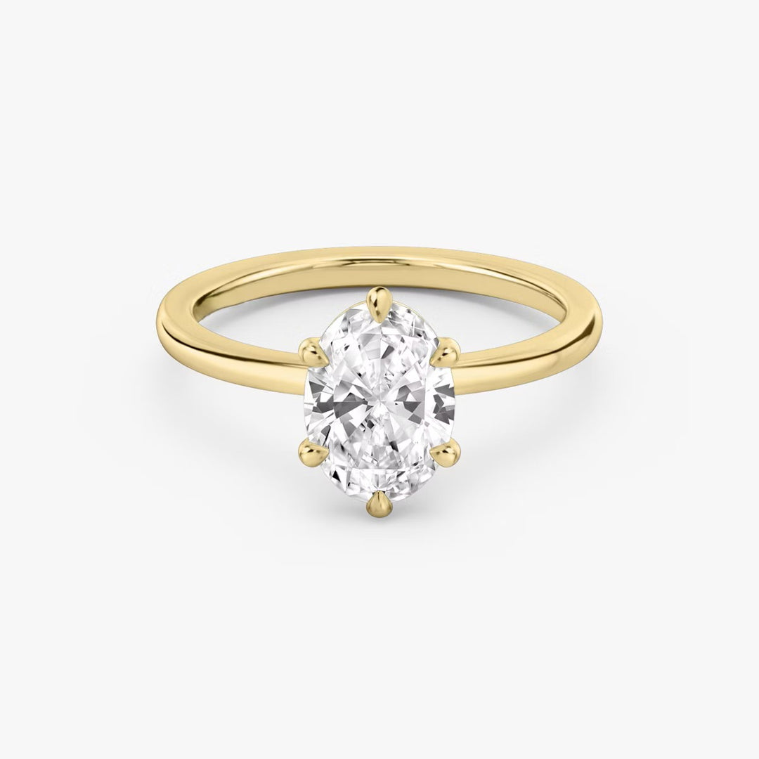 Oval Cut - Plain Band - 6 Prong Classic Ring - 18 K Gold
