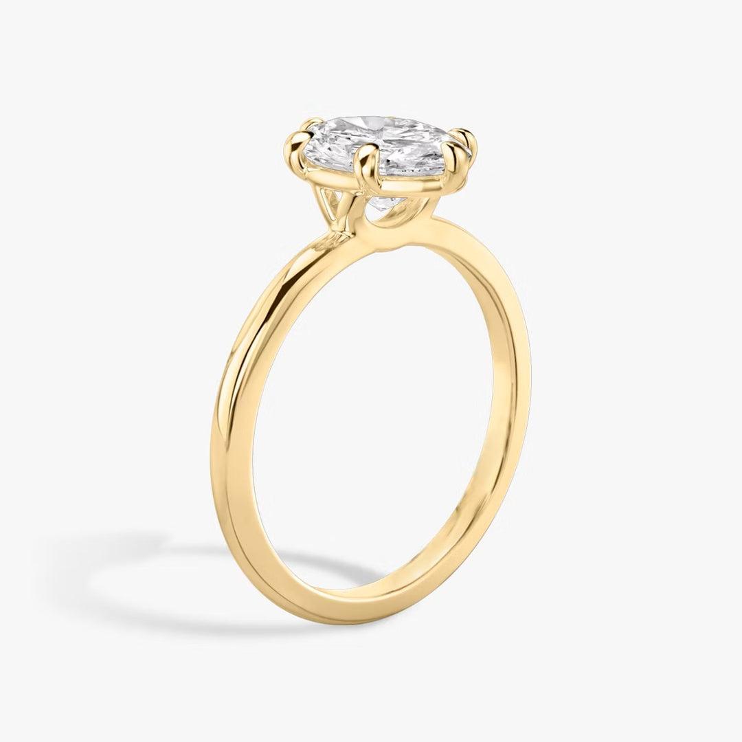 Oval Cut - Plain Band - 6 Prong Classic Ring - 14 K Gold