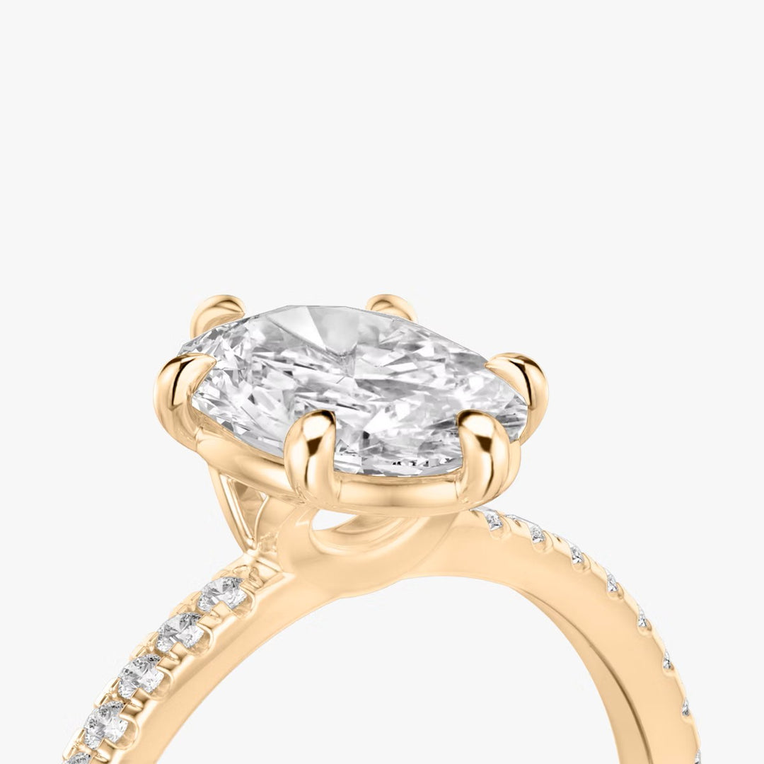 Oval Cut - Pave Band - 6 Prong Classic Ring - 18 K Gold
