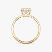 Oval Cut - Pave Band - 6 Prong Classic Ring - 14 K Gold