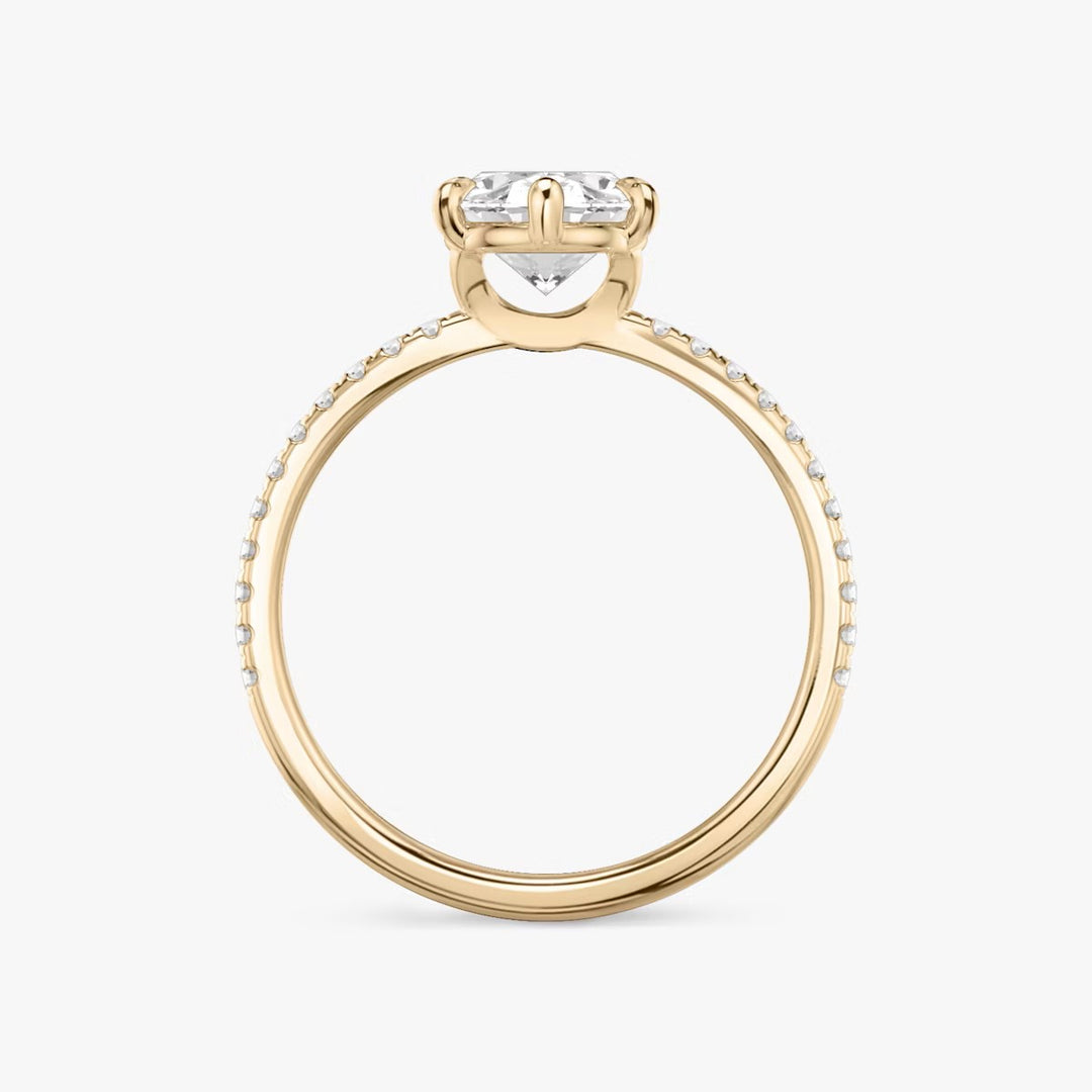 Oval Cut - Pave Band - 6 Prong Classic Ring - 18 K Gold