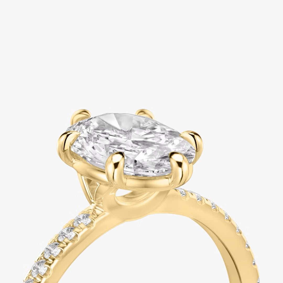 Oval Cut - Pave Band - 6 Prong Classic Ring - 14 K Gold