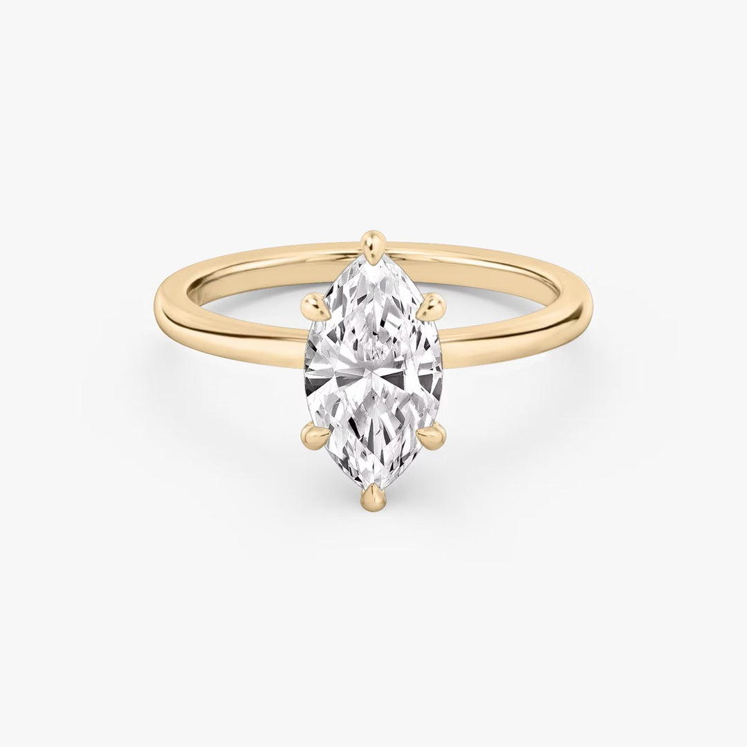 Marquise Cut - Plain Band - 6 Prong Classic Ring - 18 K Gold