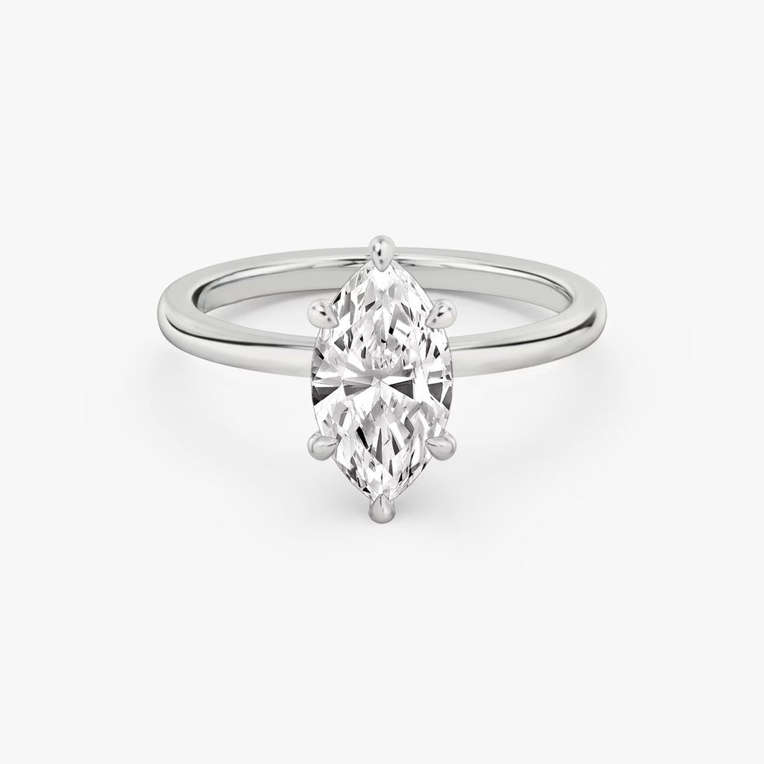 Marquise Cut - Plain Band - 6 Prong Classic Ring - 14 K Gold