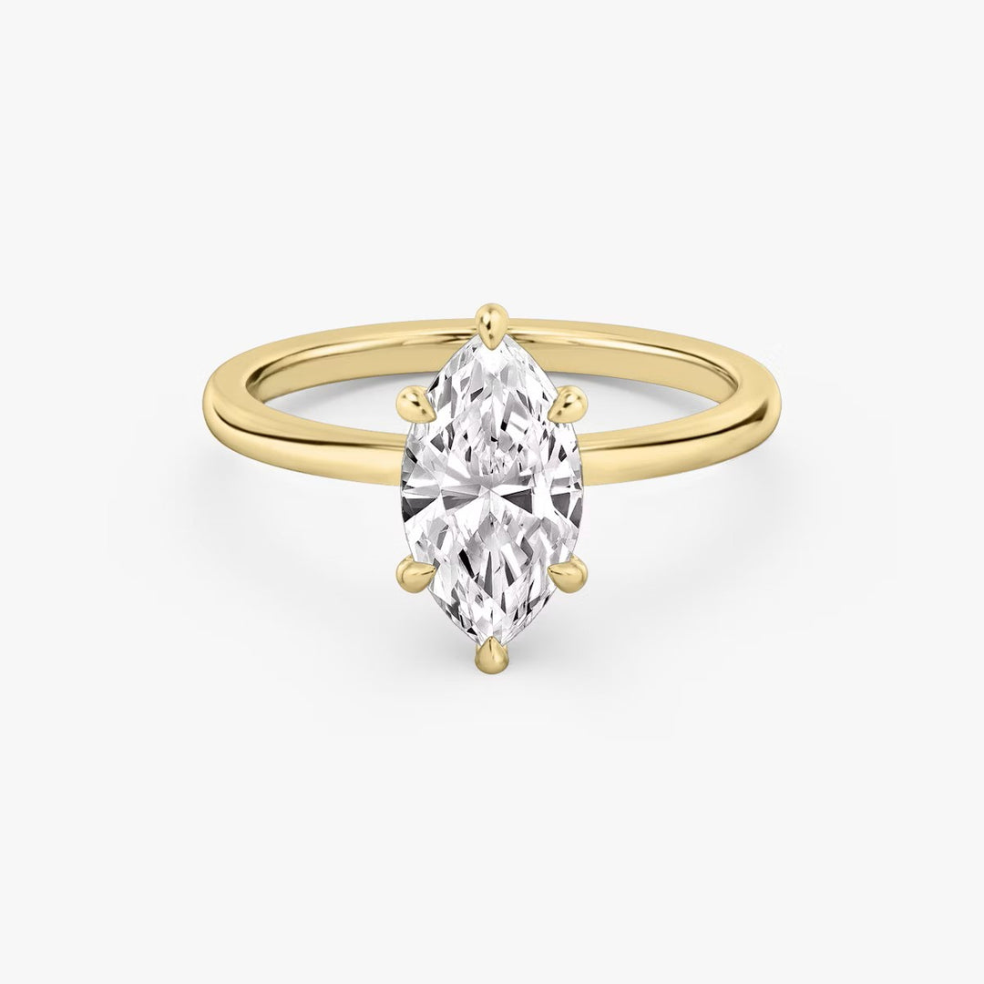 Marquise Cut - Plain Band - 6 Prong Classic Ring - 14 K Gold