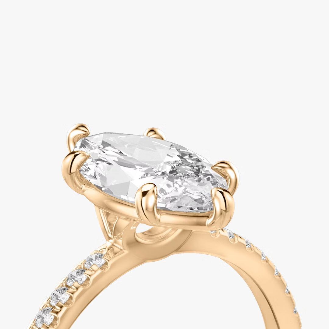 Marquise Cut - Pave Band - 6 Prong Classic Ring - 18 K Gold