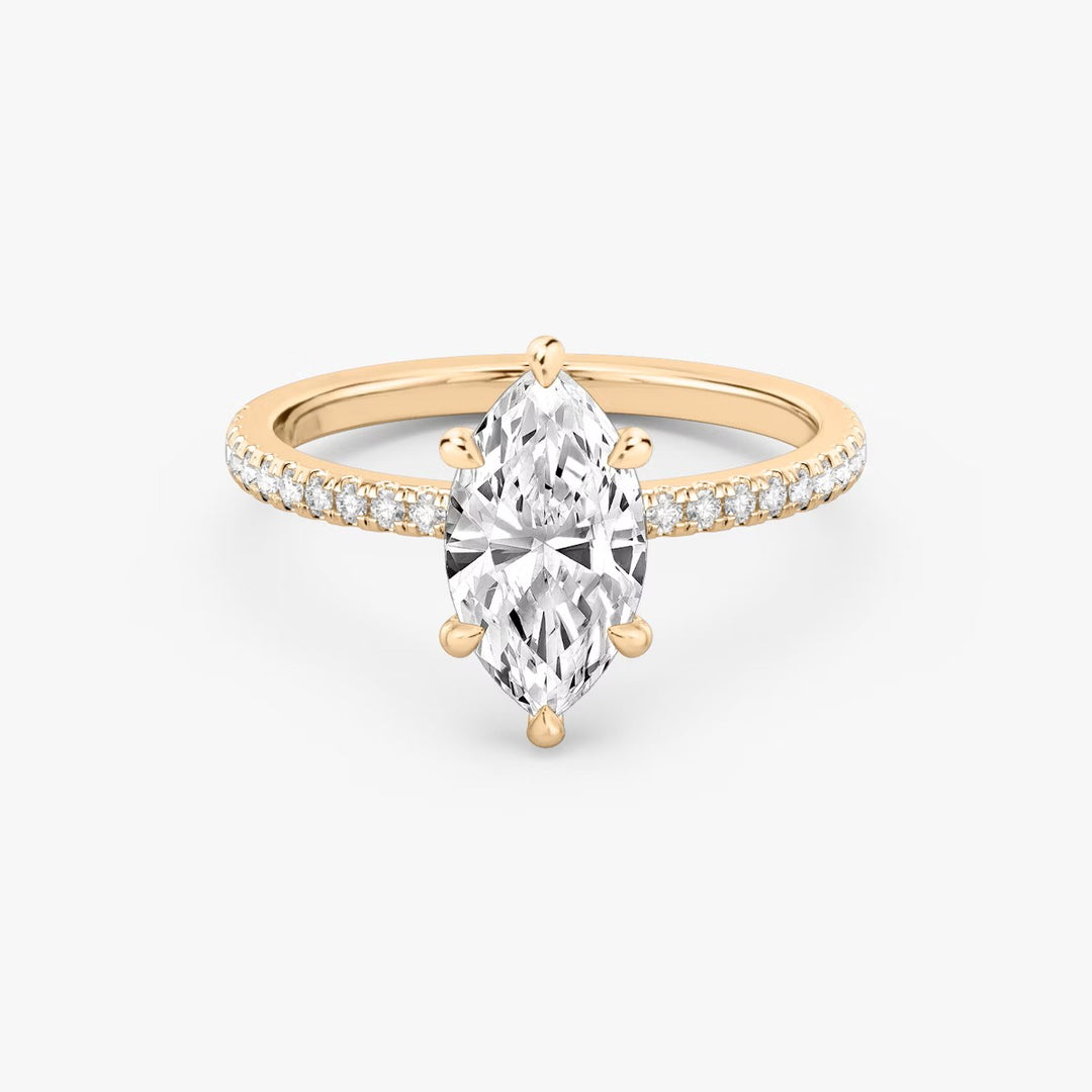 Marquise Cut - Pave Band - 6 Prong Classic Ring - 14 K Gold