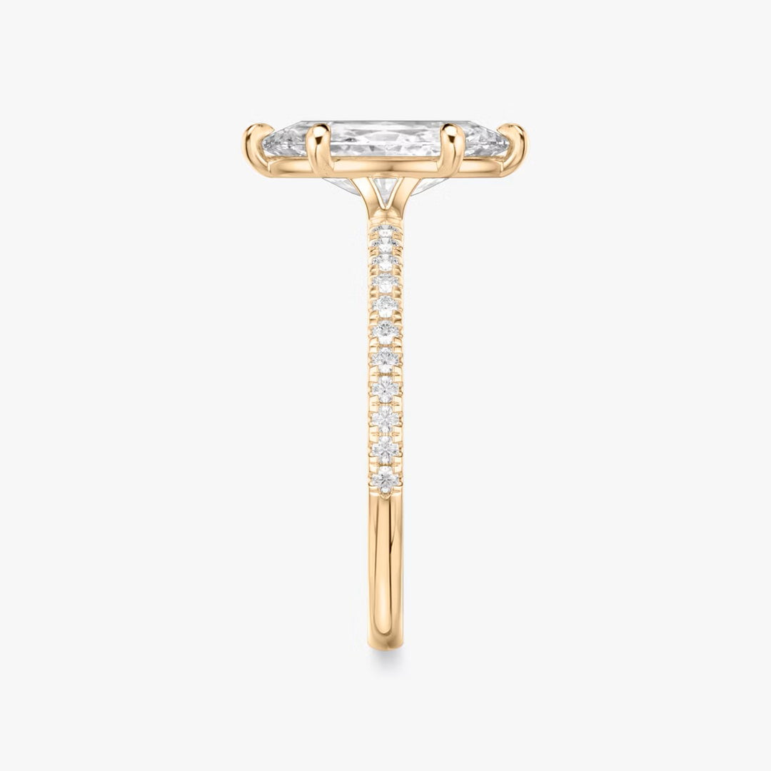 Marquise Cut - Pave Band - 6 Prong Classic Ring - 14 K Gold
