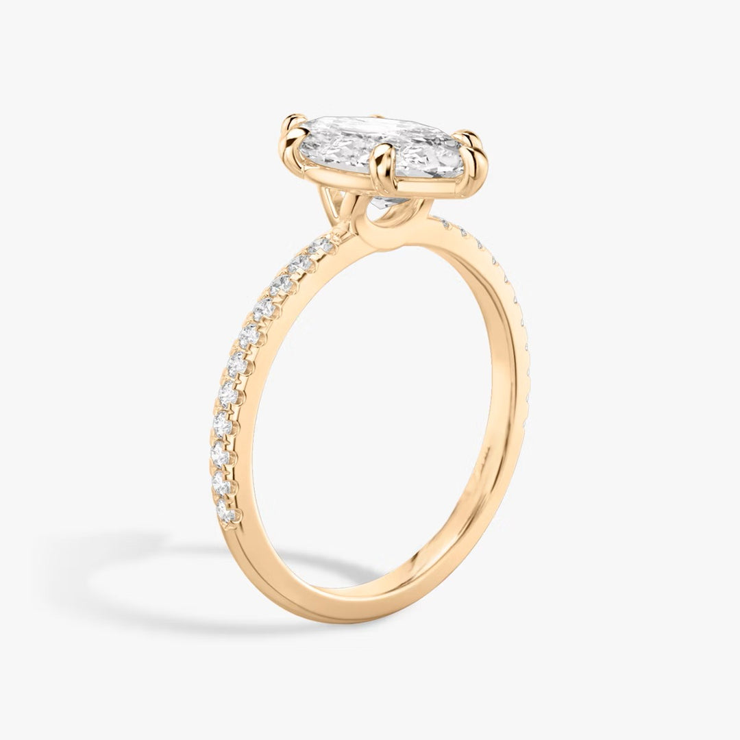 Marquise Cut - Pave Band - 6 Prong Classic Ring - 18 K Gold