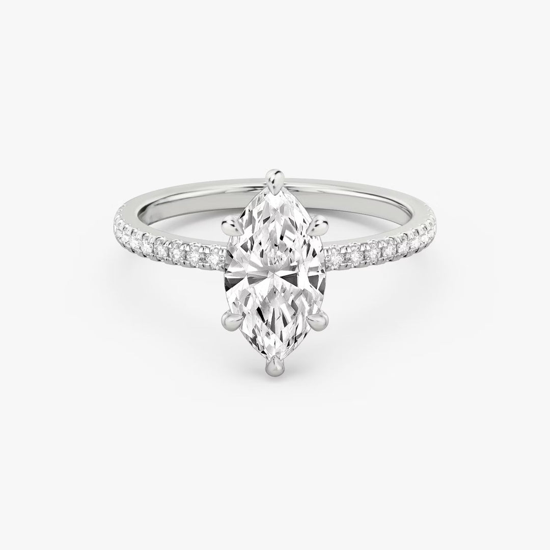 Marquise Cut - Pave Band - 6 Prong Classic Ring - 14 K Gold