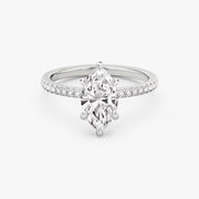 Marquise Cut - Pave Band - 6 Prong Classic Ring - 14 K Gold