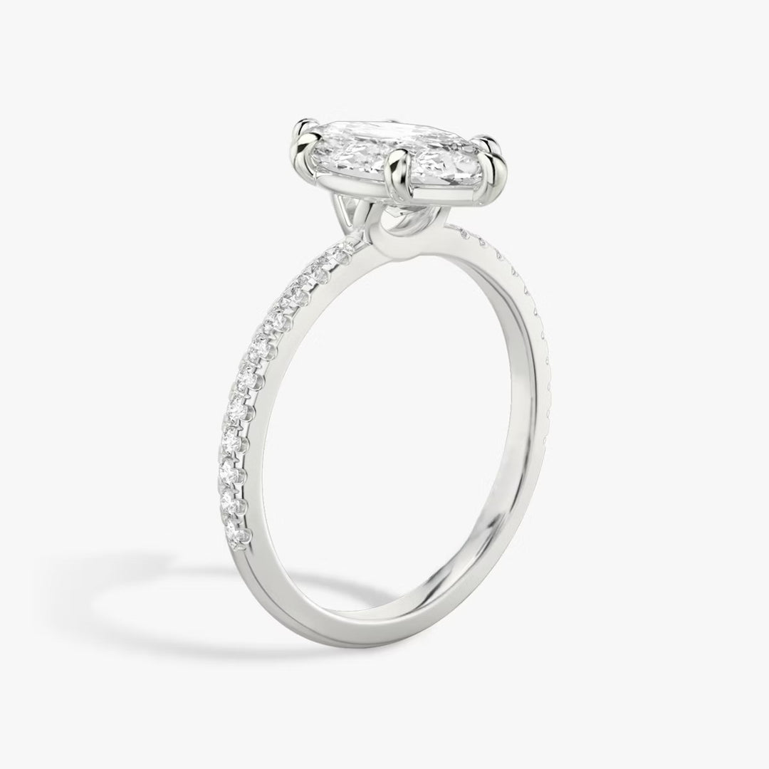 Marquise Cut - Pave Band - 6 Prong Classic Ring - 18 K Gold
