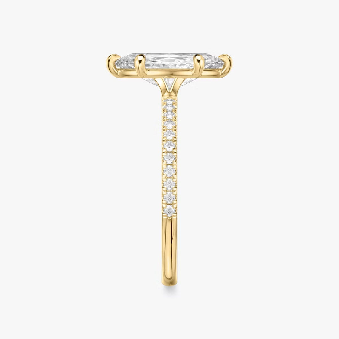 Marquise Cut - Pave Band - 6 Prong Classic Ring - 18 K Gold