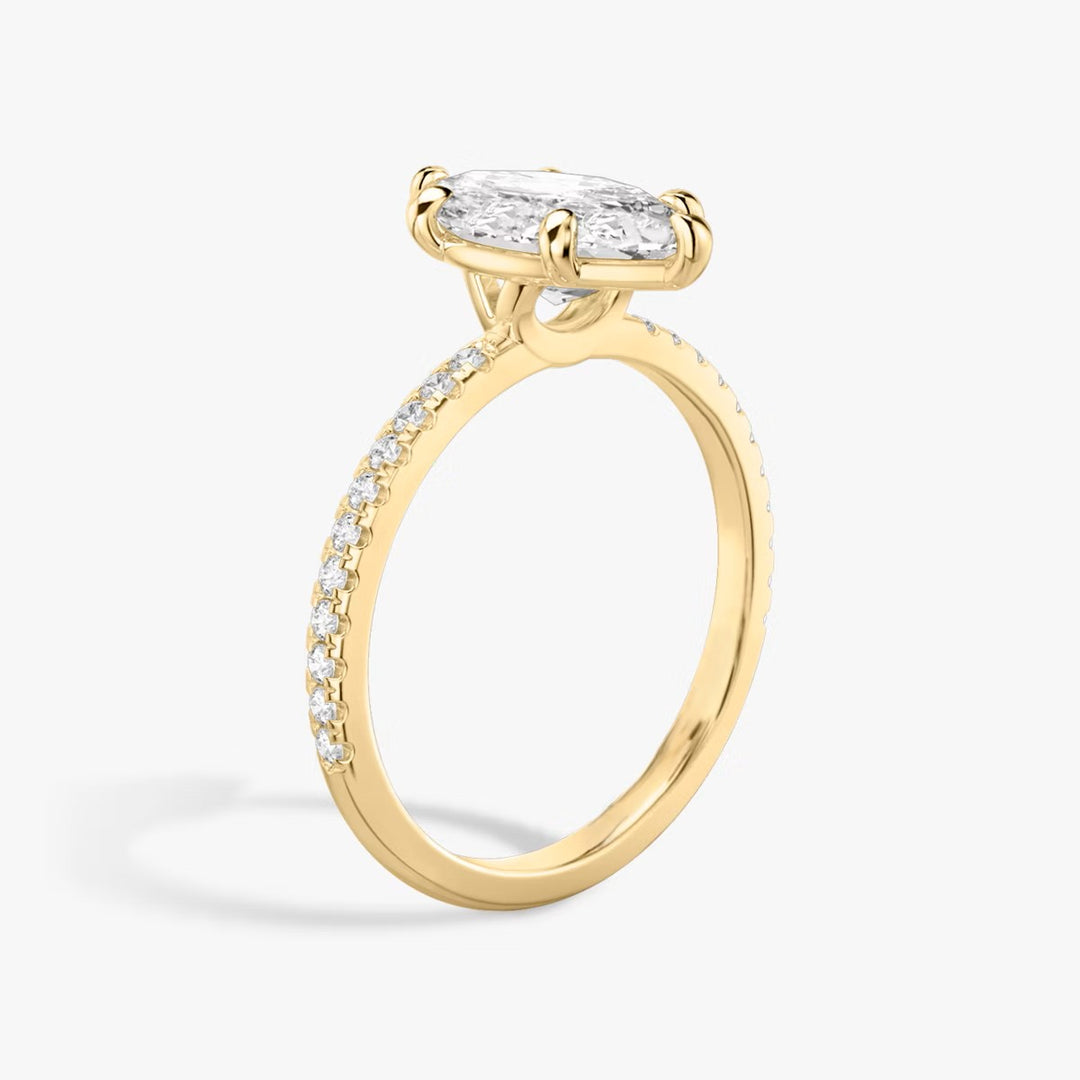 Marquise Cut - Pave Band - 6 Prong Classic Ring - 14 K Gold