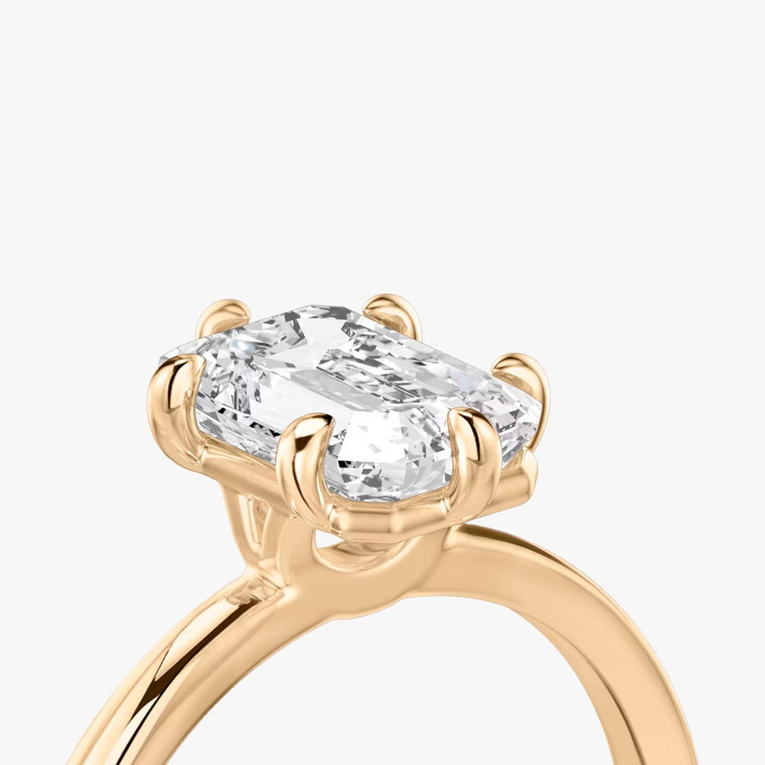 Emerald Cut - Plain Band - 6 Prong Classic Ring - 14 K Gold