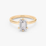 Load image into Gallery viewer, Emerald Cut - Plain Band - 6 Prong Classic Ring - 14 K Gold
