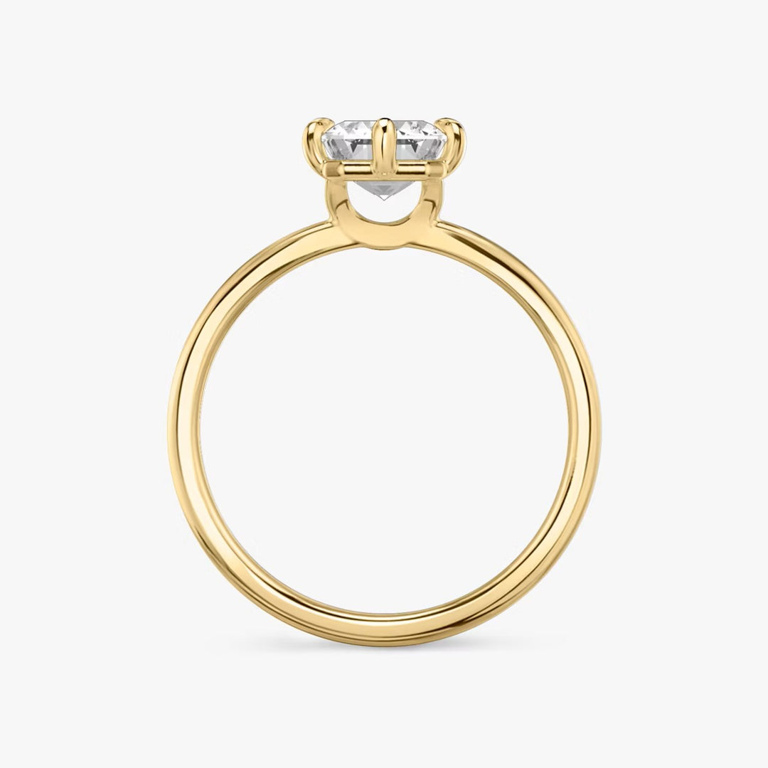 Emerald Cut - Plain Band - 6 Prong Classic Ring - 14 K Gold