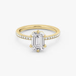Load image into Gallery viewer, Emerald Cut - Pave Band - 6 Prong Classic Ring - 14 K Gold
