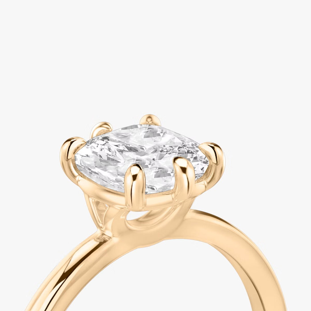 Cushion Cut - Plain Band - 6 Prong Classic Ring - 14 K Gold