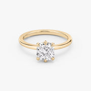 Cushion Cut - Plain Band - 6 Prong Classic Ring - 18 K Gold