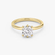 Cushion Cut - Plain Band - 6 Prong Classic Ring - 14 K Gold
