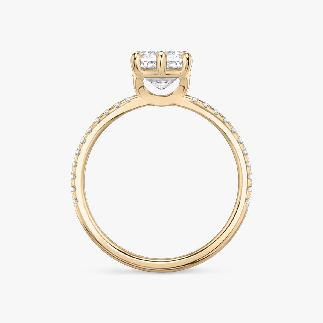 Cushion Cut - Pave Band - 6 Prong Classic Ring - 18 K Gold