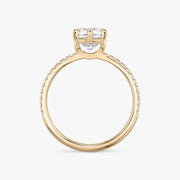 Cushion Cut - Pave Band - 6 Prong Classic Ring - 14 K Gold